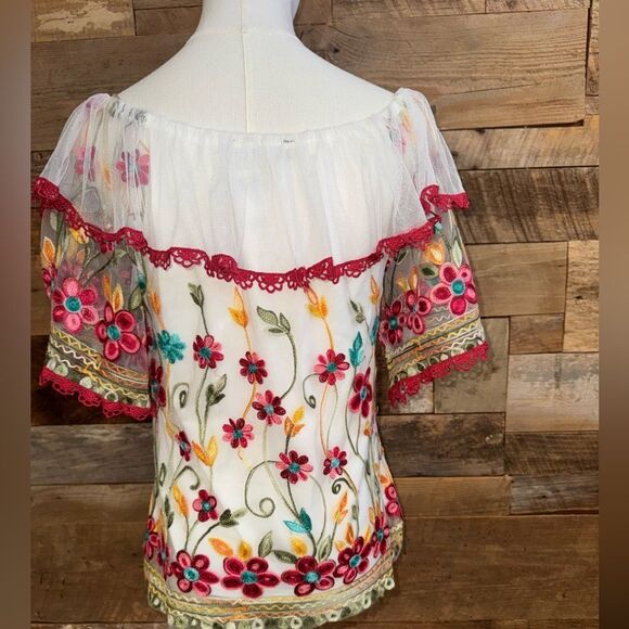 Pastel lined top Overlay embroidered floral
Tule overlay collar Flutter sleeve - Picture 6 of 11
